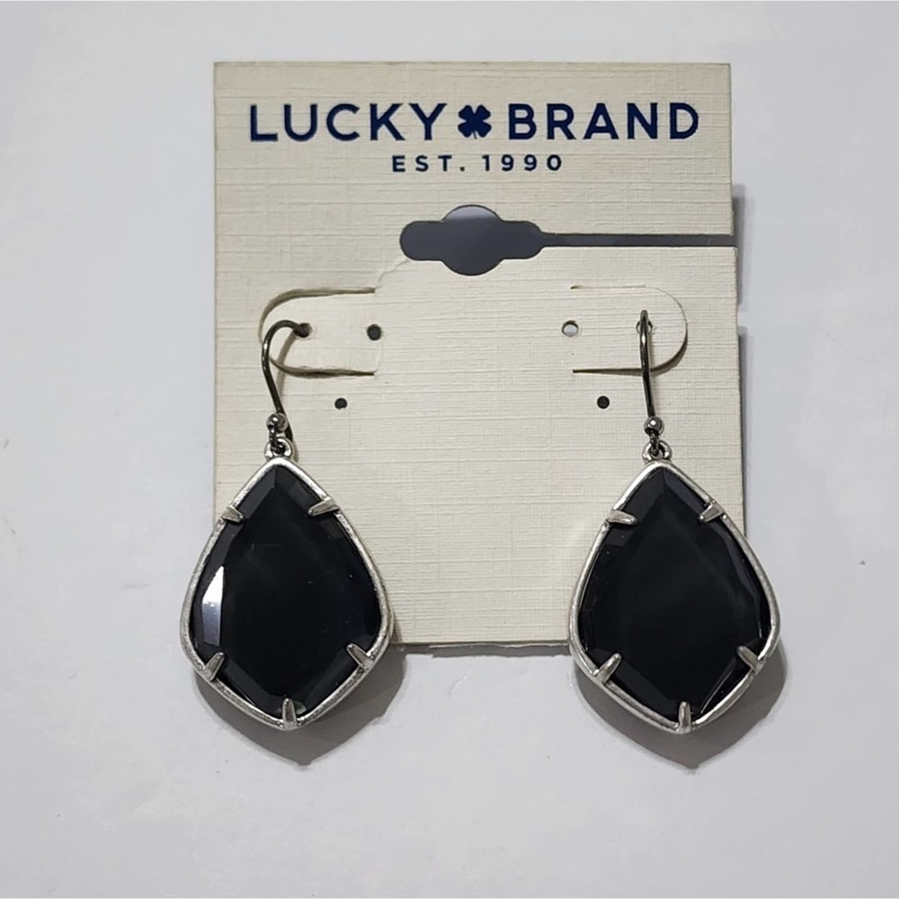 Lucky brand black and silver tone dangle jeweled French wire earrings